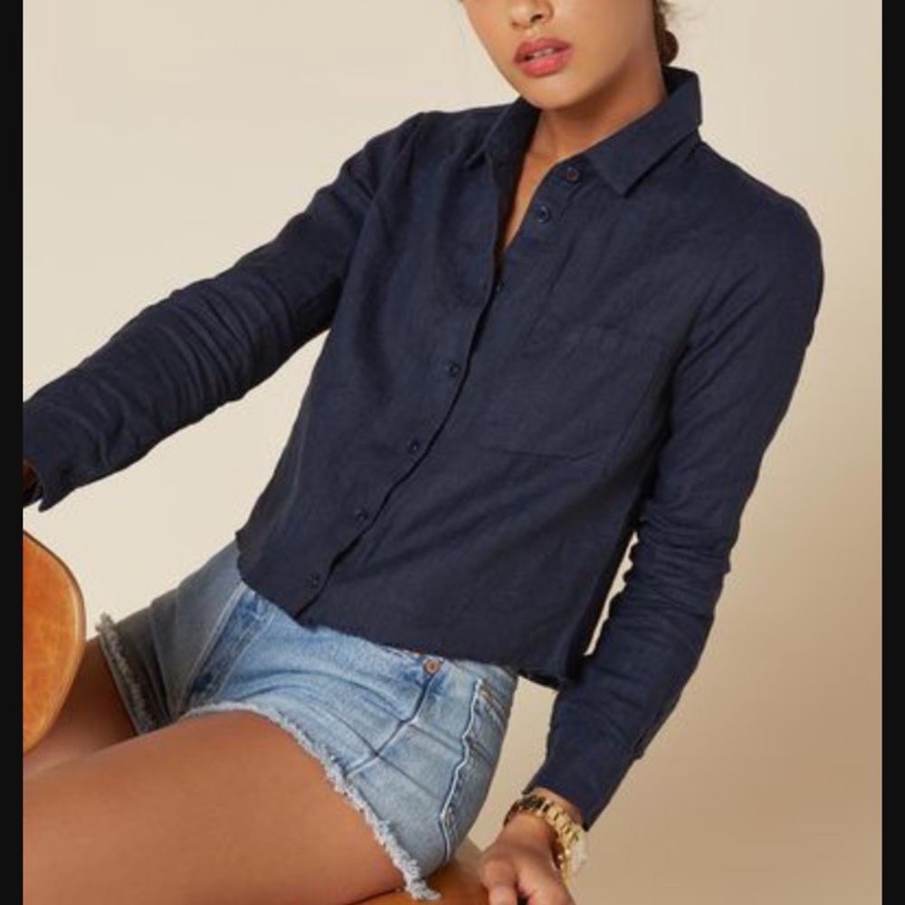 Reformation Montauk Top, Navy Linen